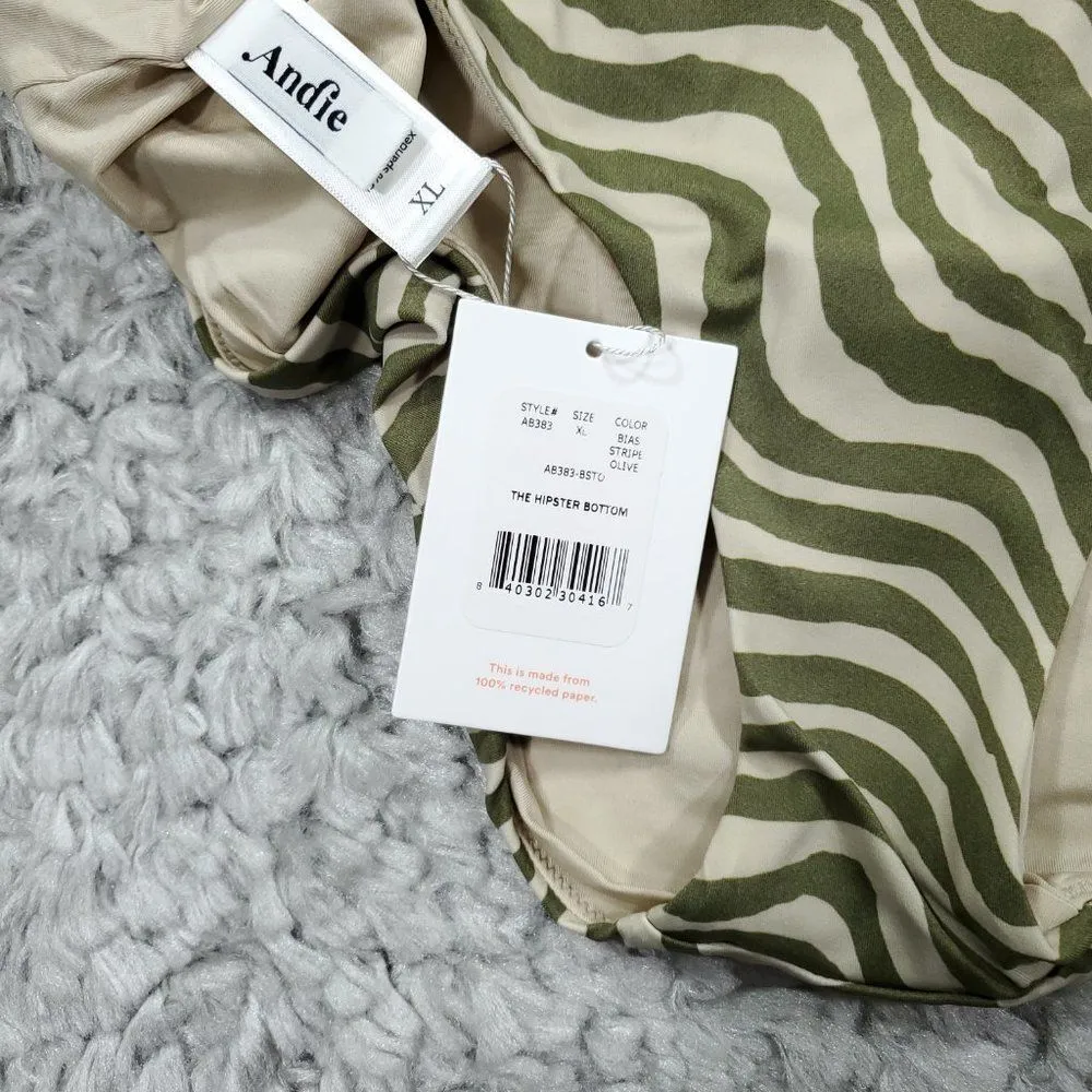 Andie Swim Hipster Bikini Bottom Bias Stripe Olive Green Women's Size XL - Image 4