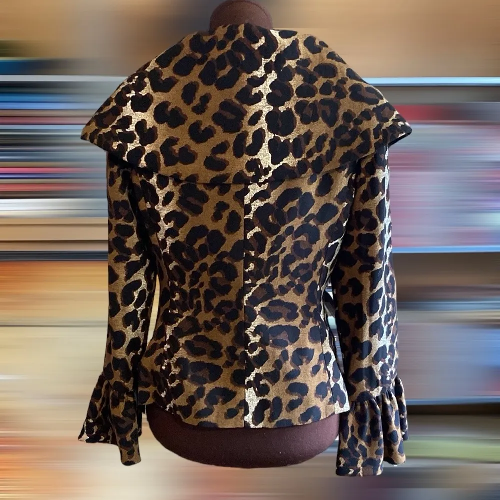 MetroStyle Leopard Blazer Jacket Brown Size 4 - Image 5