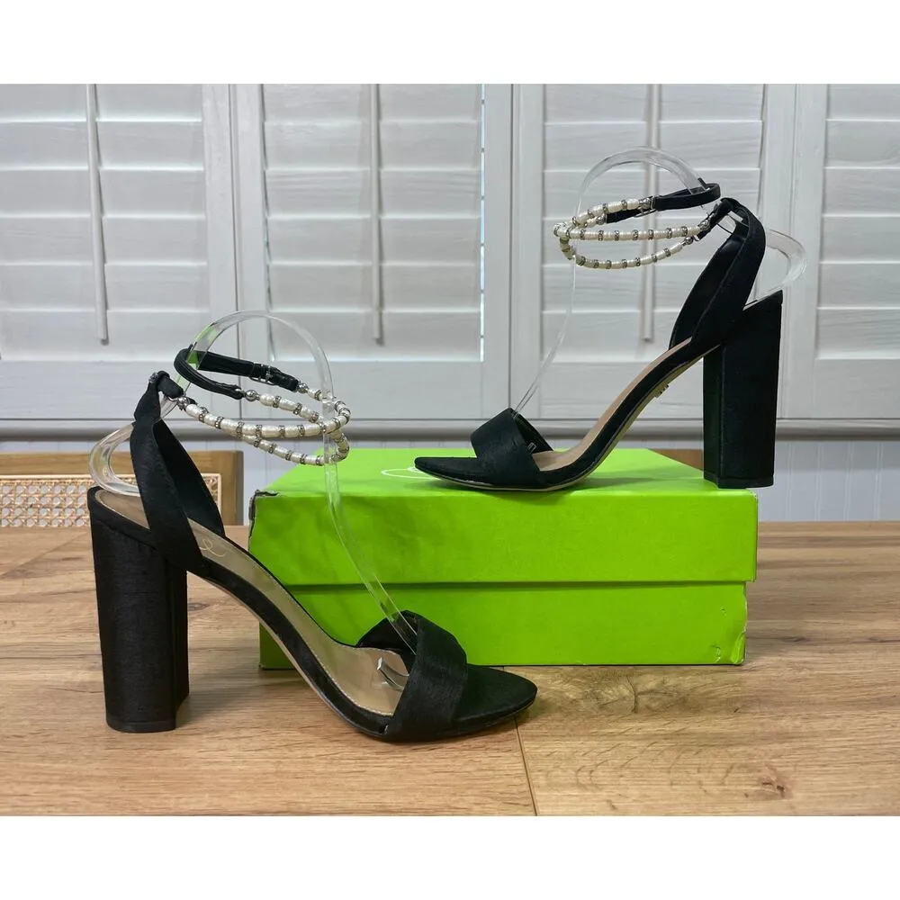 Sam Edelman Yanelli Embellished Ankle Strap Sandals Black Silk Size 8.5 NIB - Image 7