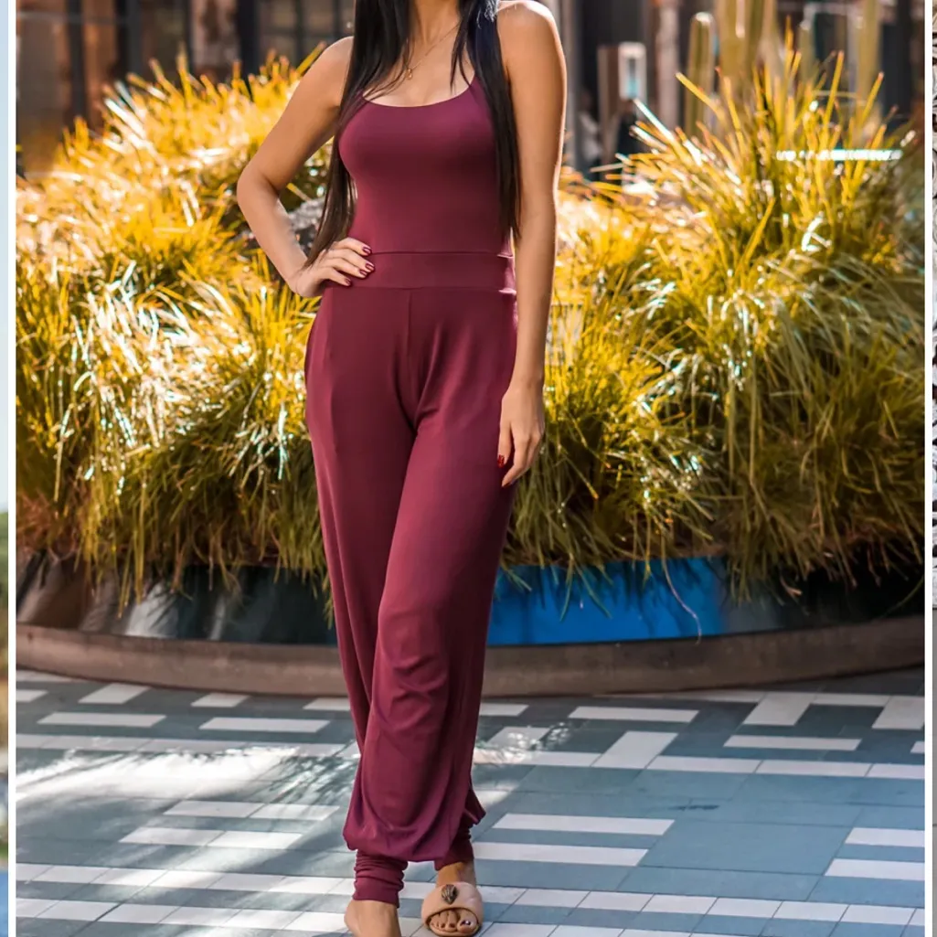 Aria Lattner Everyday Cuffed Jumpsuit in Merlot Size Large Red - Image 2