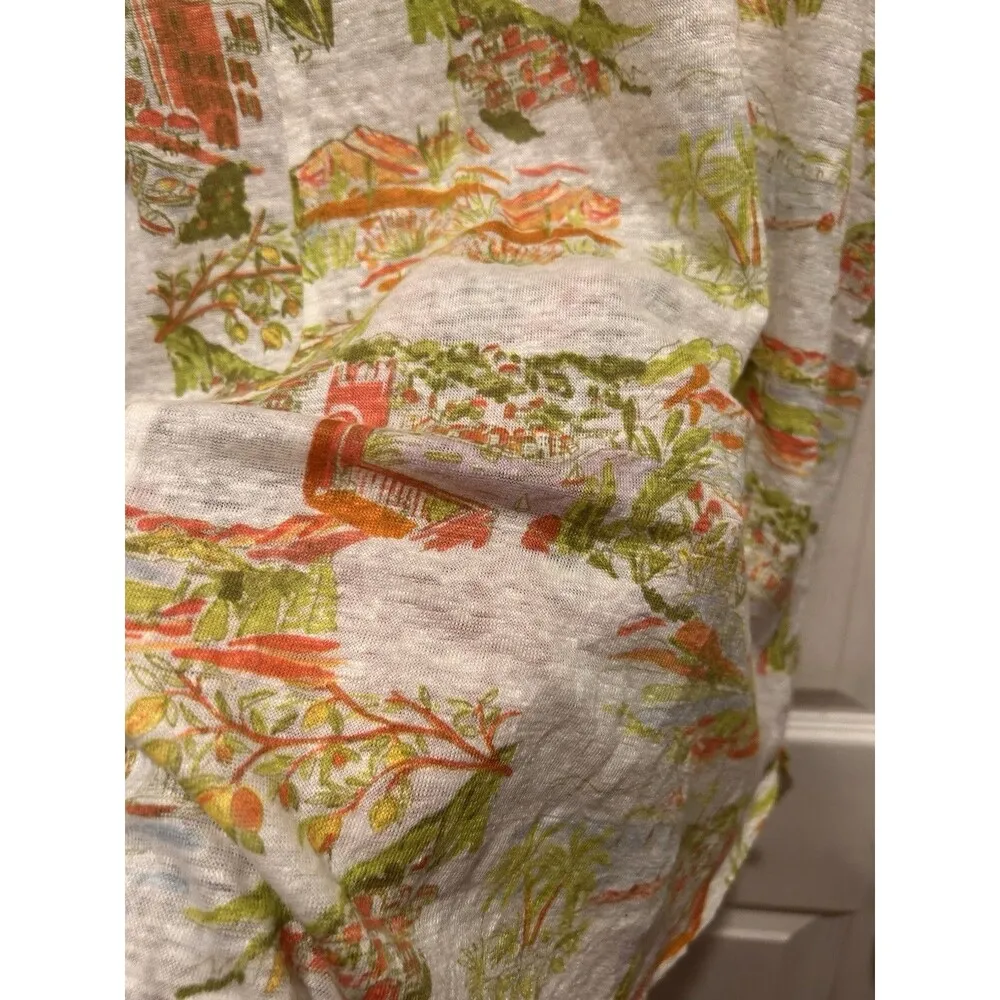 CYNTHIA‎ ROWLEY Size 1X 100% Linen Island Print Top Shirt Beachy Boho - Image 5