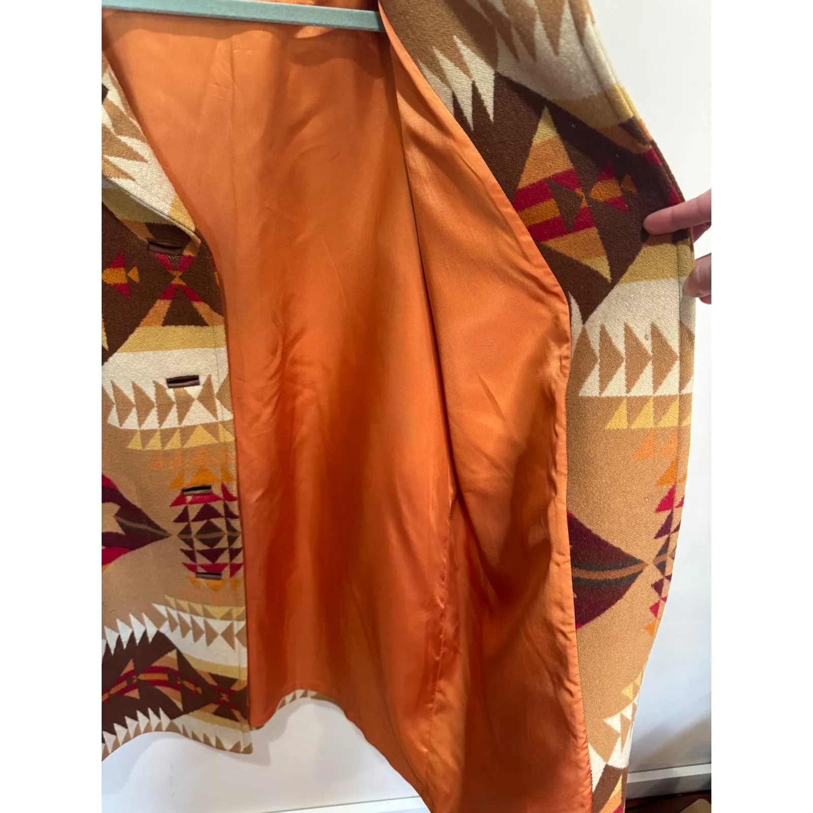 Vintage Pendleton Aztec Navajo Leather Wool blanket ranch car Coat jacket L - Image 9