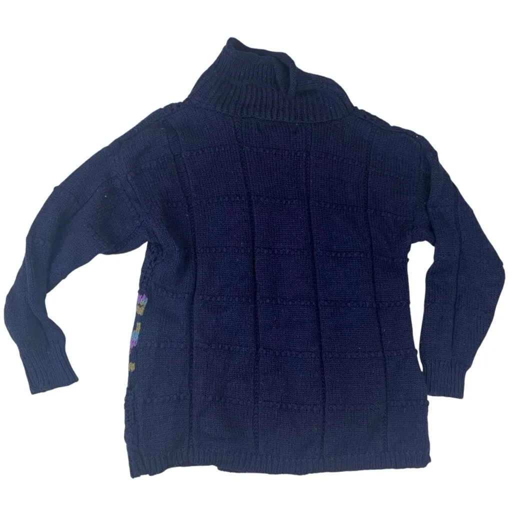 vintage knit size meidum Kitty Hawk by Vivian Wang Navy Sweater flower embroid Blue Size M - Image 2