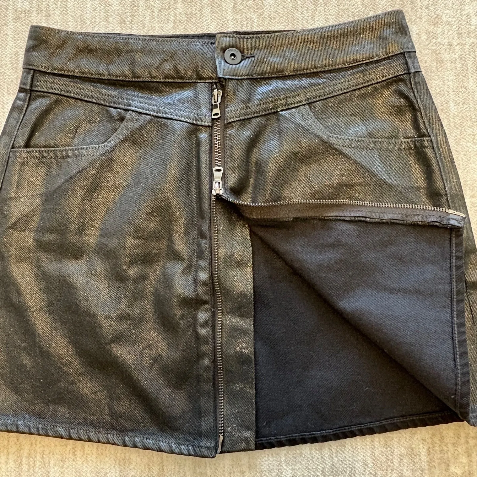 Paige‎ Jasmine Sparkle Coating Skirt Front Black Metallic Mini A-Line  Size 27/4 - Image 4