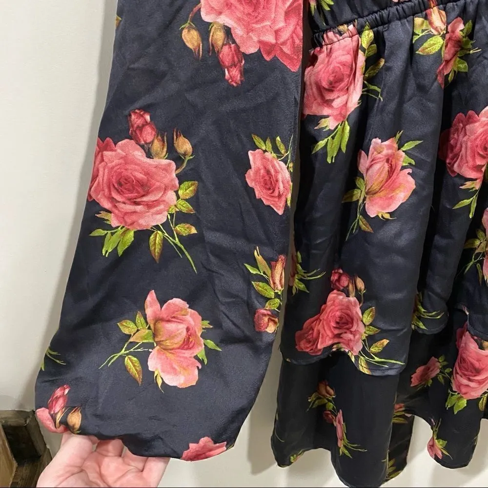 Forever 21 Y2K Black Rose Print Belted Dress baby doll – Large Romantic Grunge - Image 7