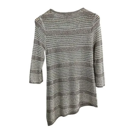 International Concepts XL Natural Silver Crochet Asymmetric Sequin Sweater - Image 2