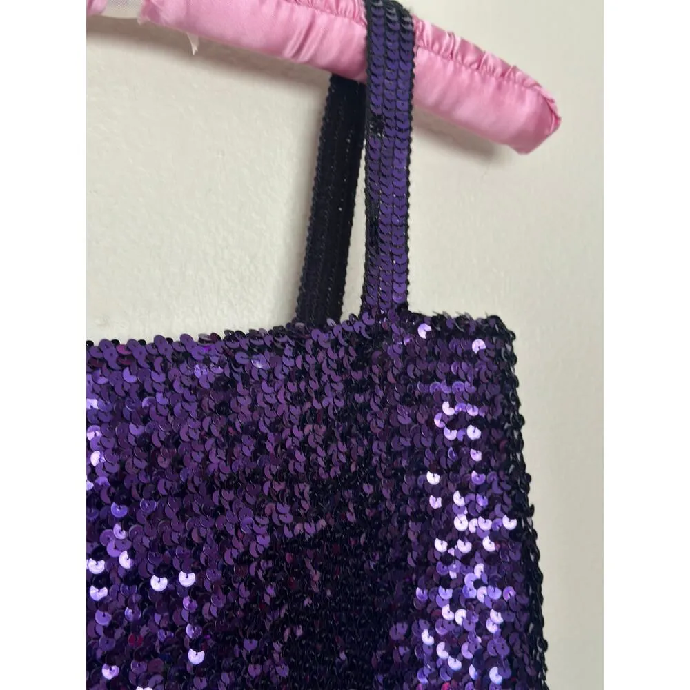 Vintage Small Partique Disco All over Sequin Purple Tank Top Party Club ILGQU - Image 5