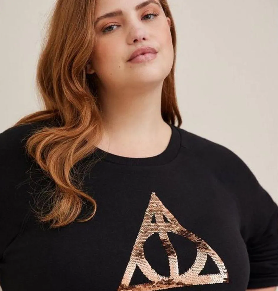 Torrid Harry Potter Deathly Hollows Sequin Graphic Raglan Sweatshirt Black 2X - Image 4