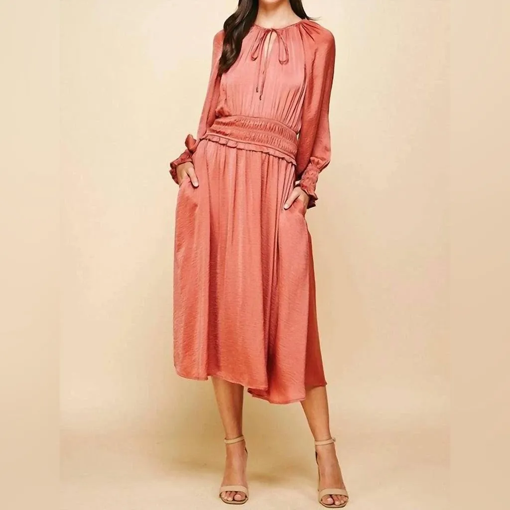 Pinch Elegant Dusty Coral Midi Dress (Inspired in Elie Tahari) Size M Pink Size M - Image 3