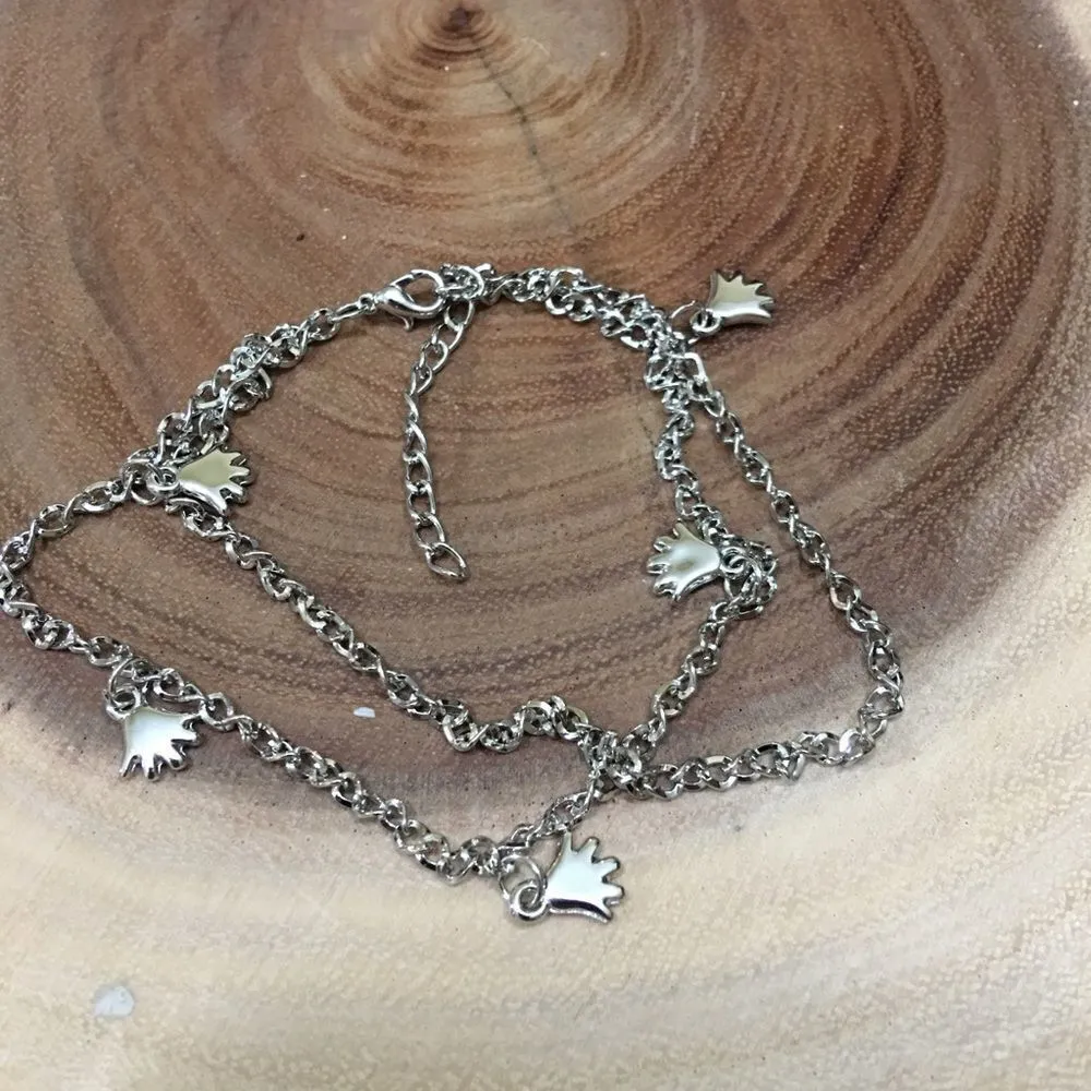 Double strand dangle hands silver ankle bracelet Silver - Image 7