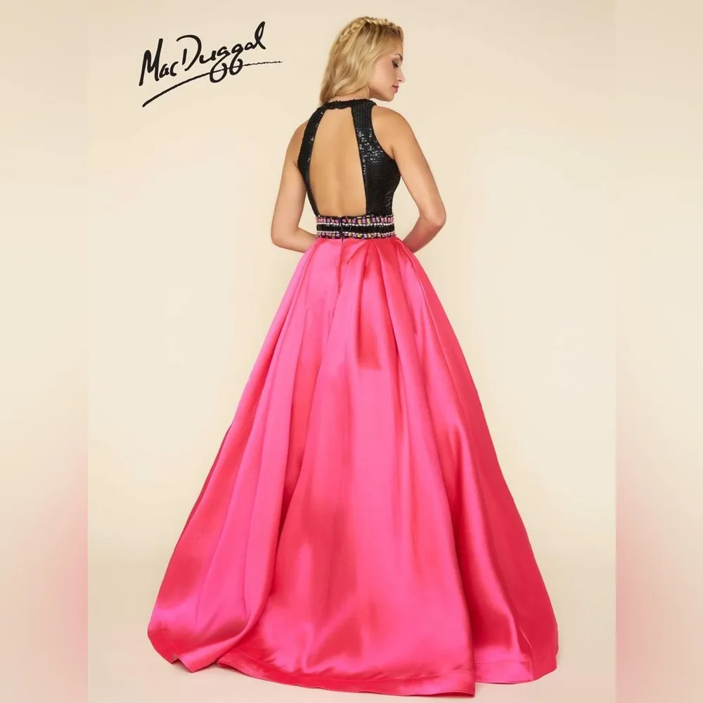 Mac Duggal Dress 65805H Color Block Open Back Ball Gown Black Pink Size 10 - Image 2