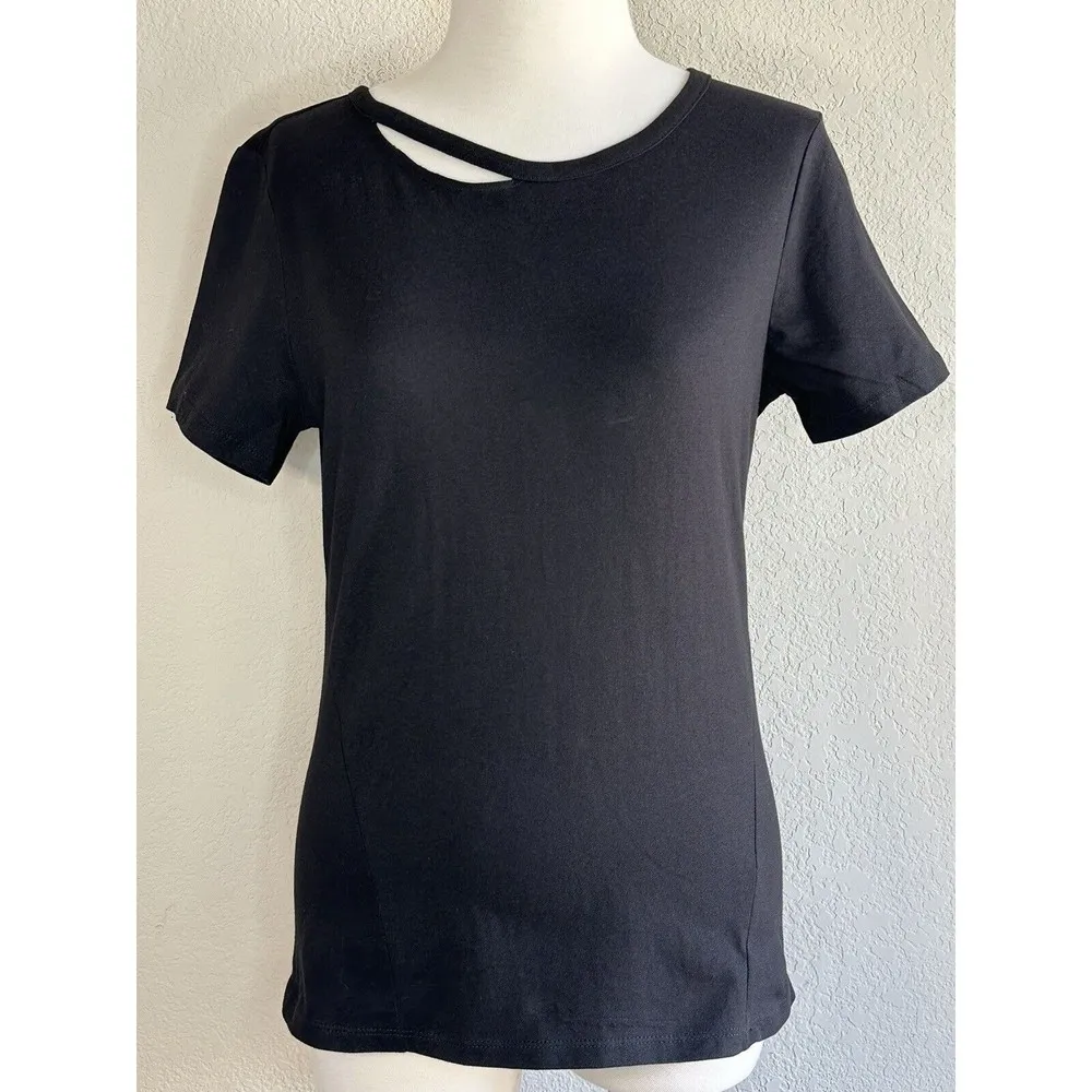 Womens Cut Out Top Harlow BFF Tee Collar Cypress Slit Black S NEW - Image 2