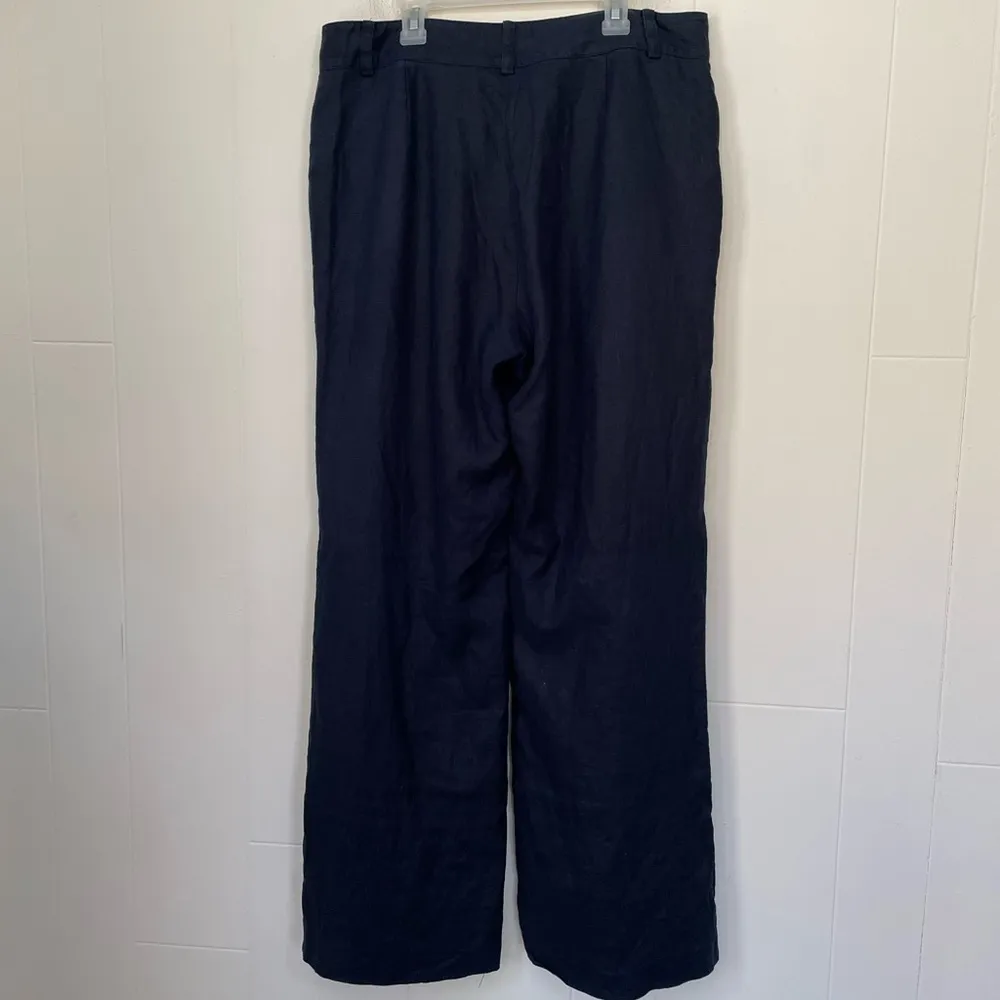 Chaps Linen Trousers Pants Pockets Dark Blue Minimal Coastal Grandma Size 12 - Image 2