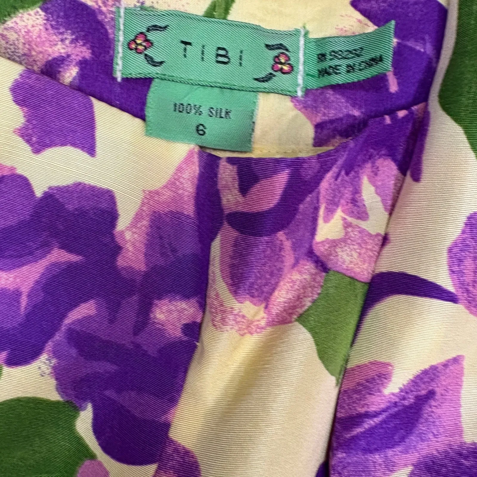 Tibi Floral Print Silk Pants Purple Green Yellow High‎ Waist Size 2/4 - Image 7