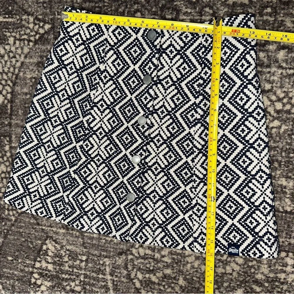 SuperDry Women’s Size M White Blue Aztec Zig Zag Print Snap Front Mini Skirt - Image 8