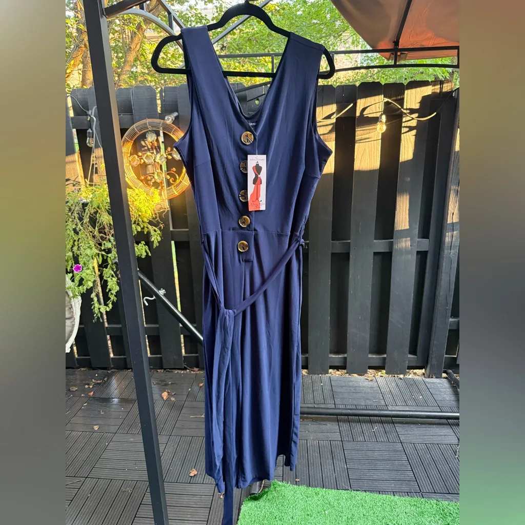 Nina Leonard Women's V-Neck Cropped Navy Sleeveless Jumpsuit Size 1X NWT - Image 3