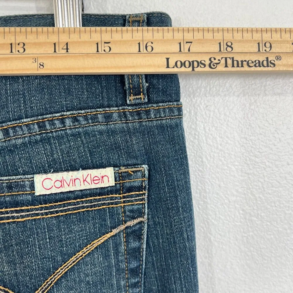 Calvin Klein Womens Jeans (12) 34 x 33 Dark Wash Denim Flare Western Bowgirl 90s - Image 6