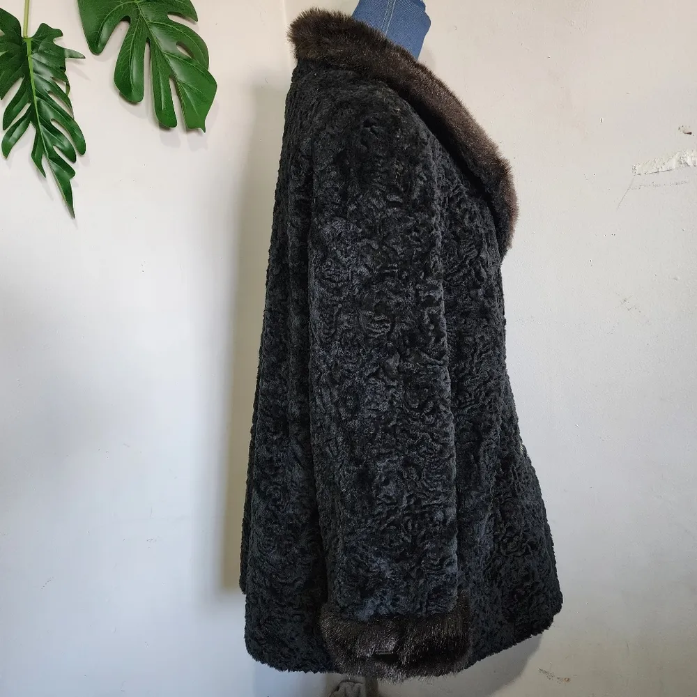 Vintage Ethel Pear Persian Lamb Faux Fur Coat Black Size L - Image 4