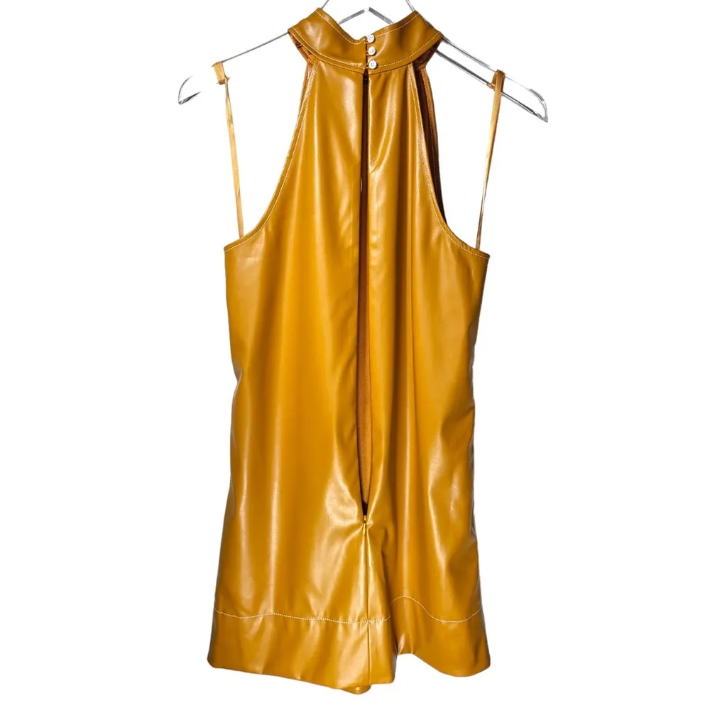 NWT Staud Sicily Faux Leather Halter Neck Mini Dress In Honey - Image 14