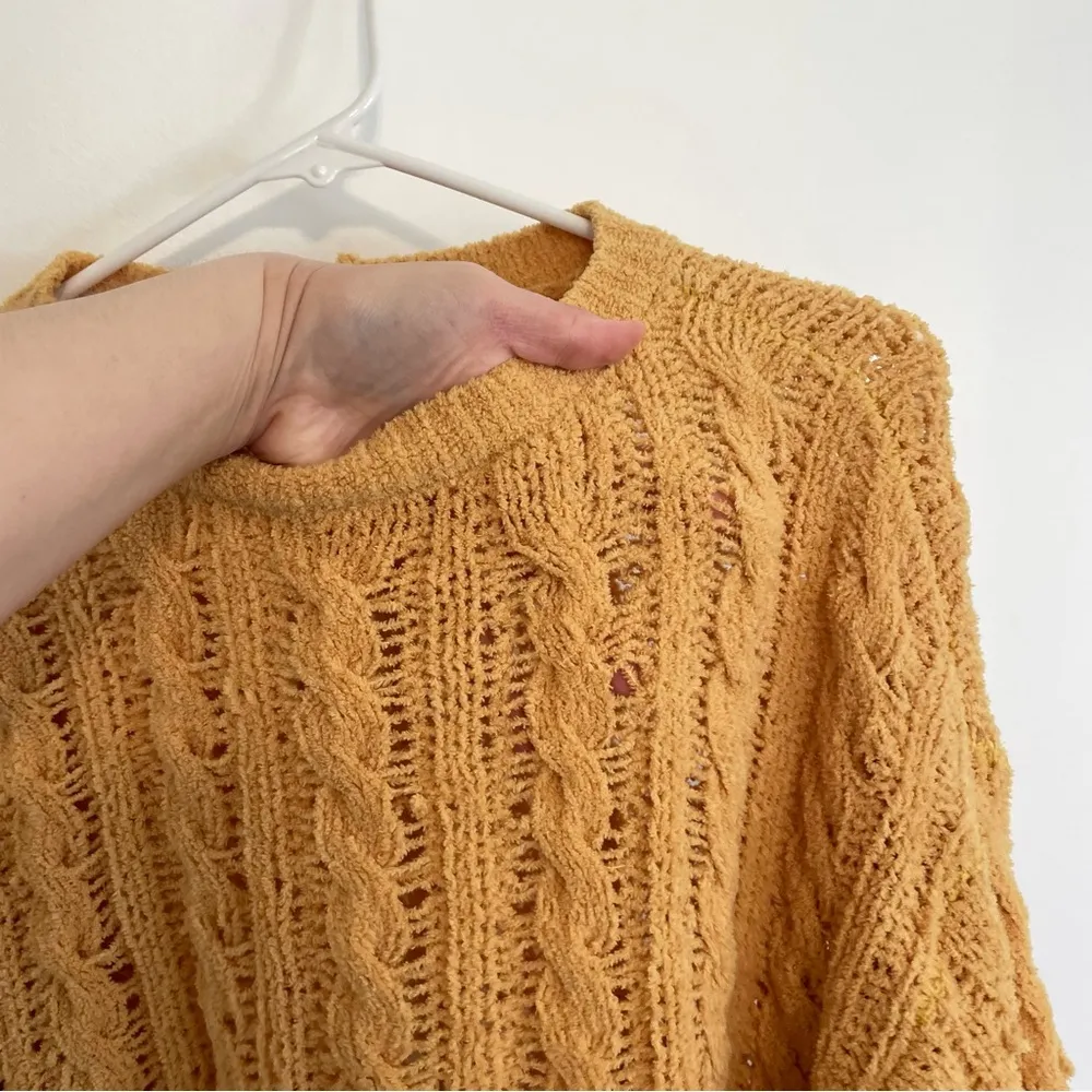 AMERICAN EAGLE Impossibly Soft Cable Knit Chenille Sweater Solid Mustard Yellow - Image 5