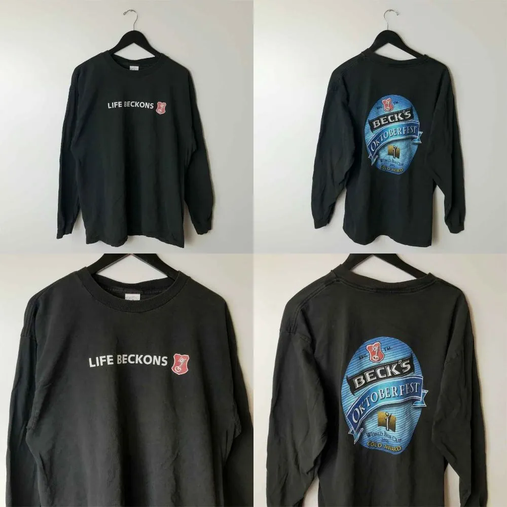 2002 Vintage Life Beckons Beck's Oktoberfest T Shirt Y2K Graphic 100% Cotton XL - Image 10