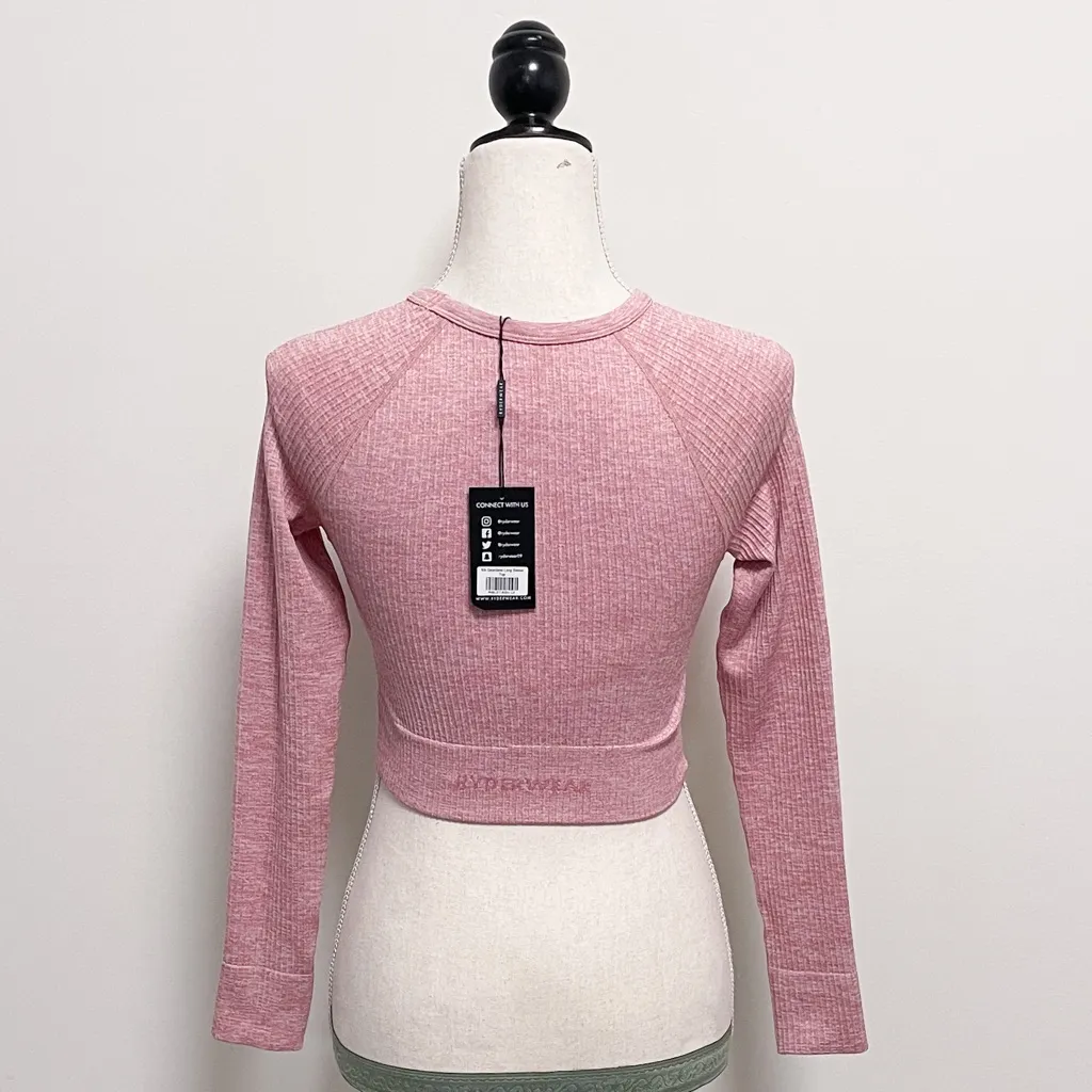 Ryderwear Pink White Heathered Ribbed Seamless Long Sleeve Cropped Top NWT XS - Image 7