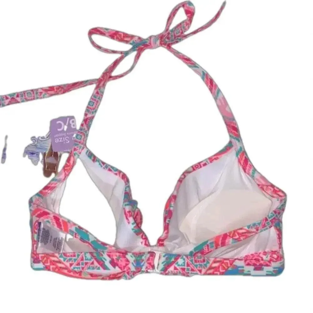 NWT  34B/C Amy halter push-up bikini top bright hot orange pink - Image 2