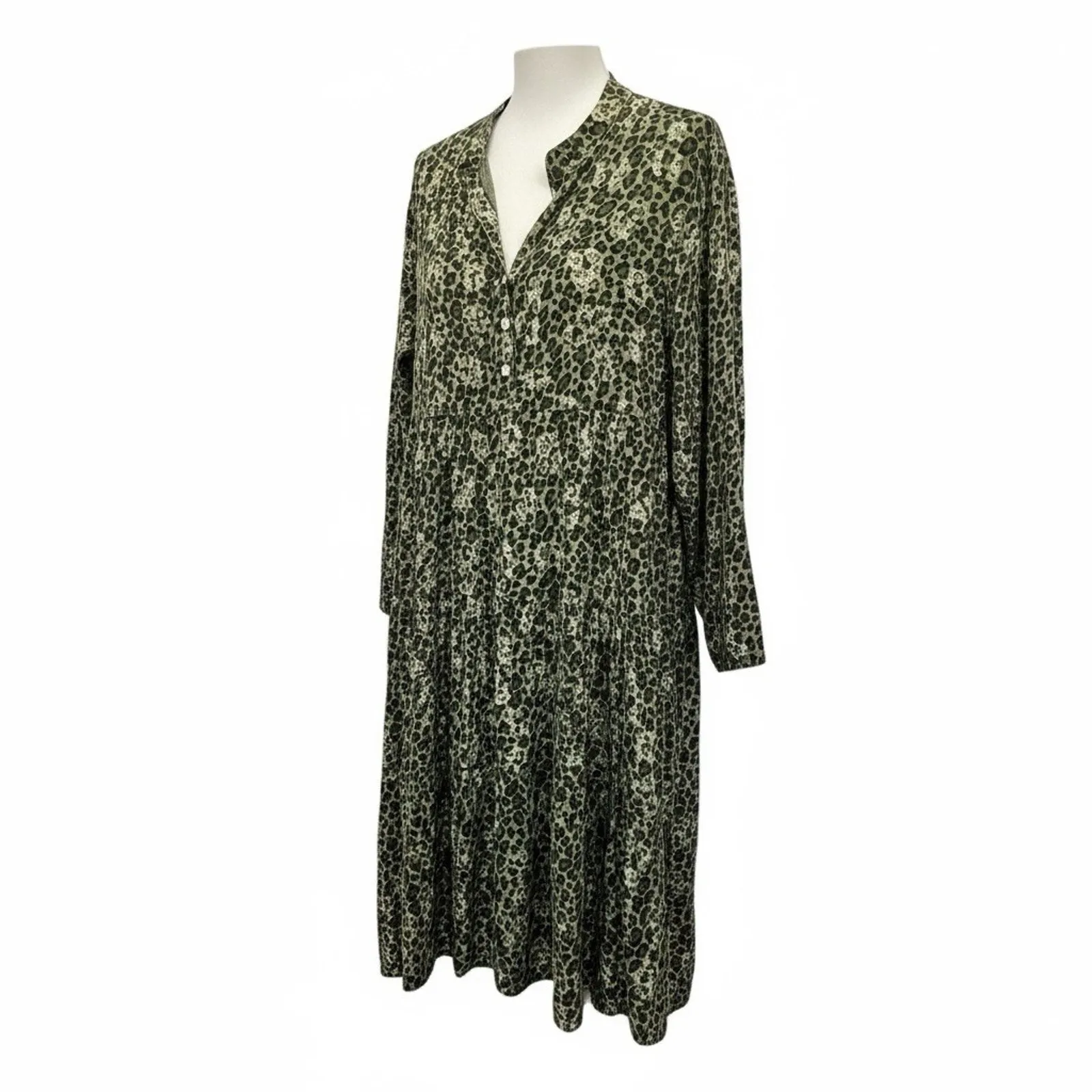 Vasna Viscose Tiered Animal Print Dress Made in Italy Size L Color Green Size L - Image 2