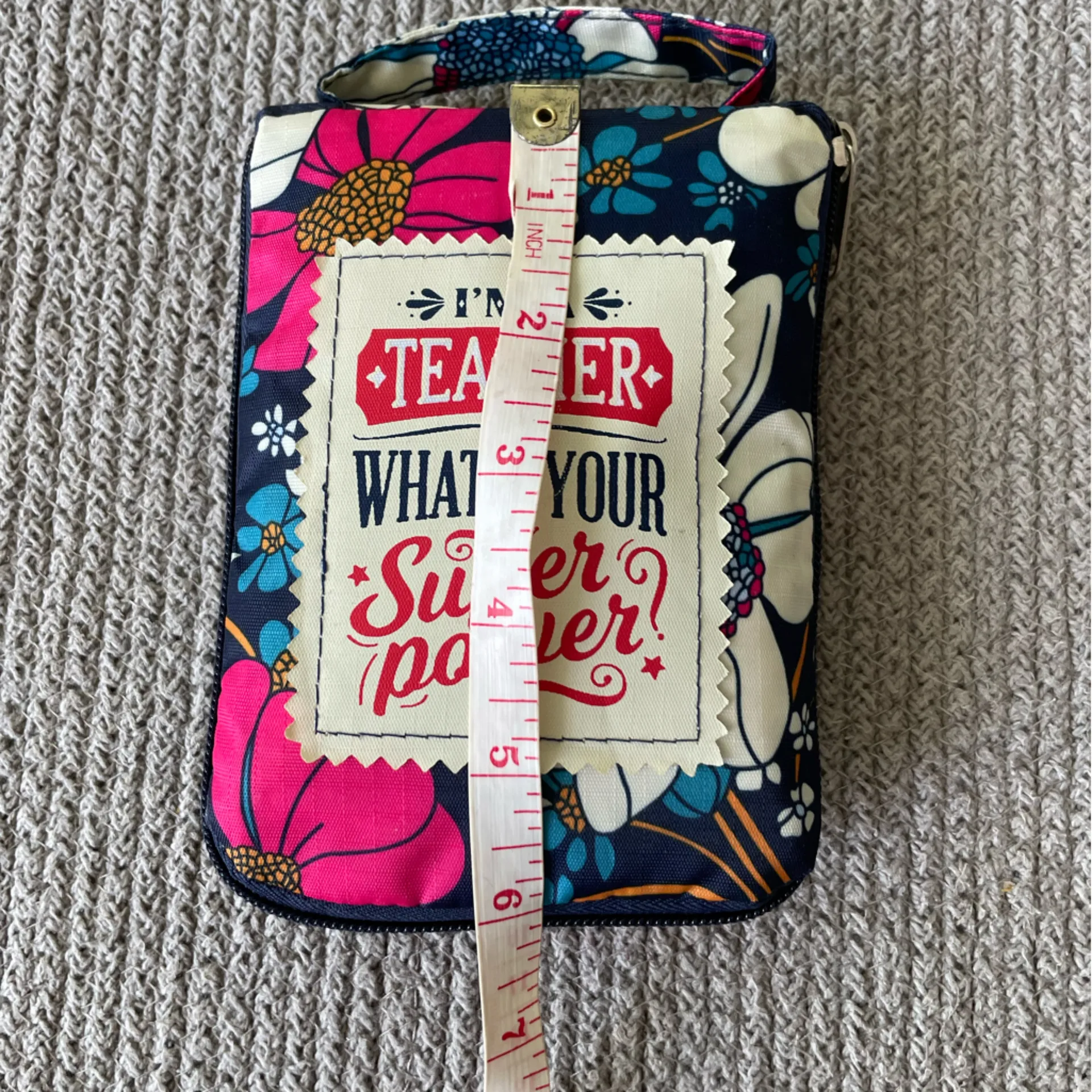 Teacher Navy Pink Floral Packable Ripstop Nylon Tote Bag Blue - Image 6