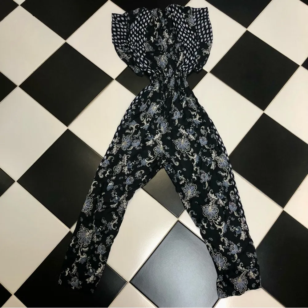 Jumpsuit Paisley Print Flutter Sleeve Silk Blend Navy & White 10 - Image 13