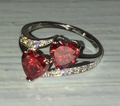 Double Heart Ring Red - Image 6