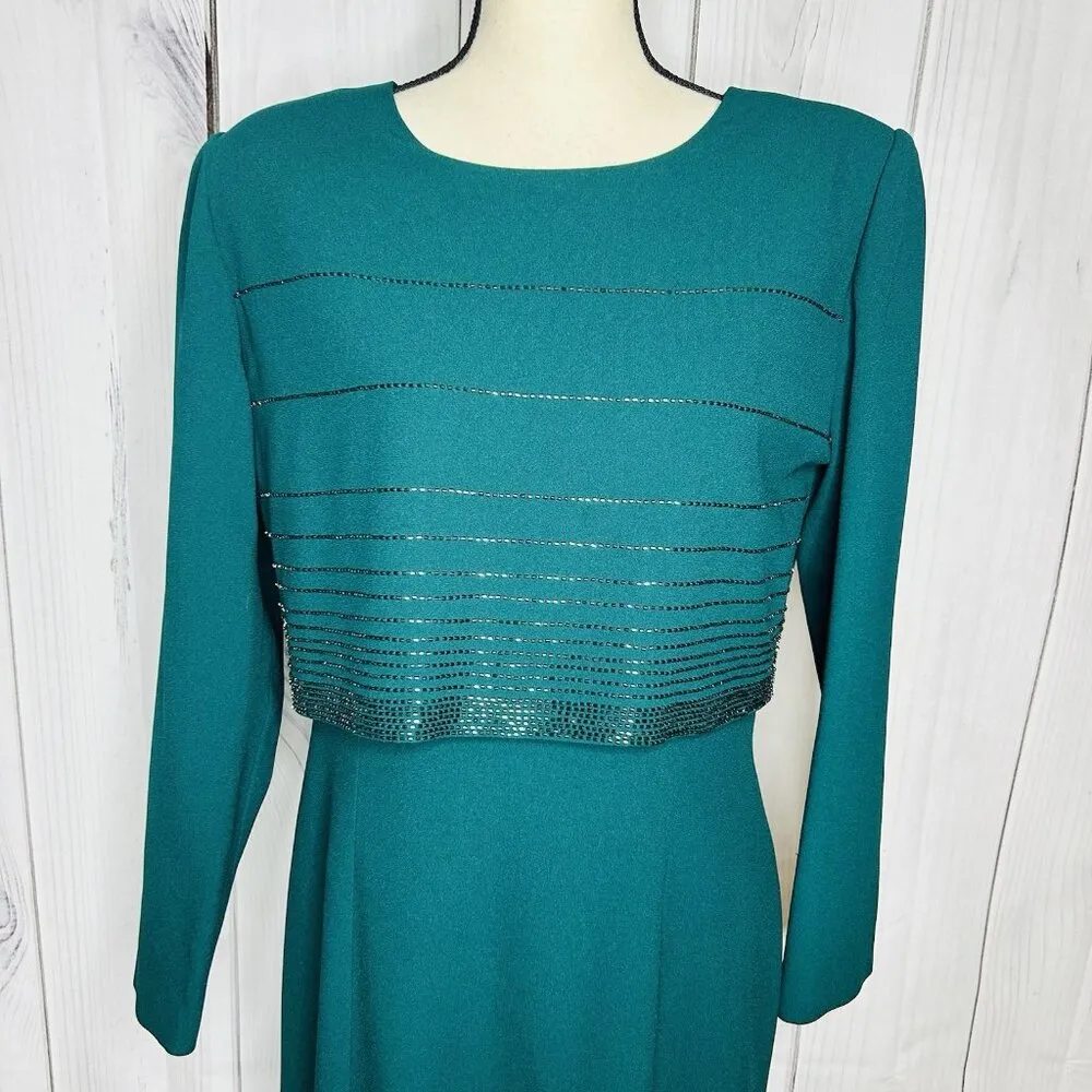 Vintage RIMINI Formal Maxi Dress / Jacket Size 12 Dark Teal Green Beaded - Image 2
