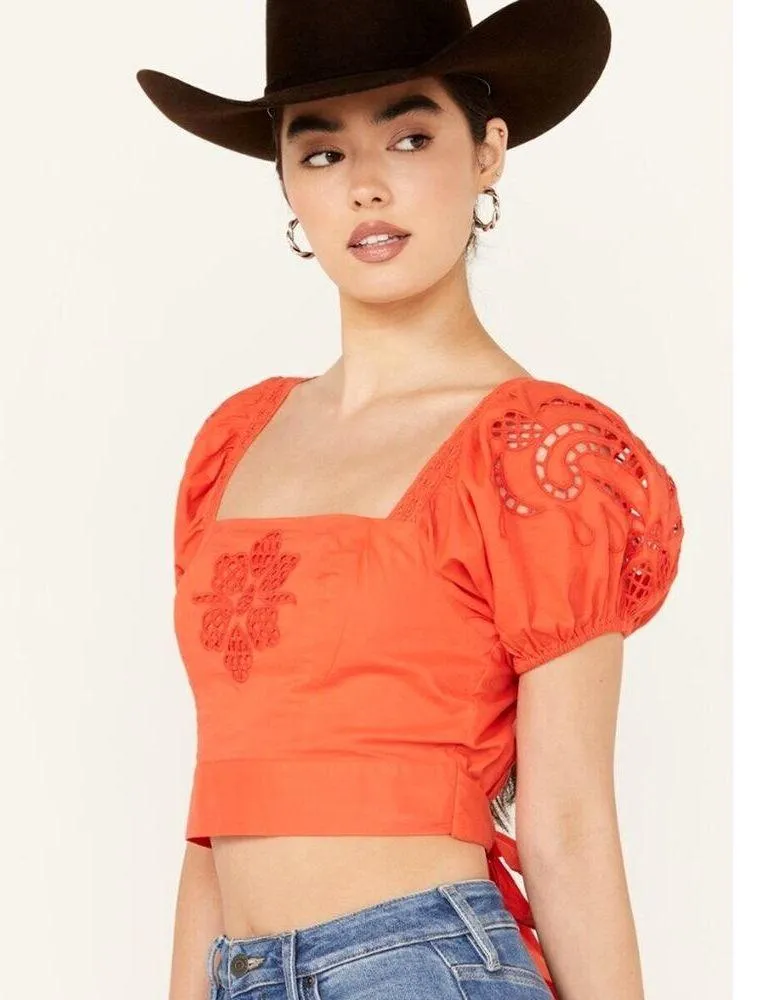 Band of the Free Tie Back Short Sleeve Entrada Top Orange S - Image 4