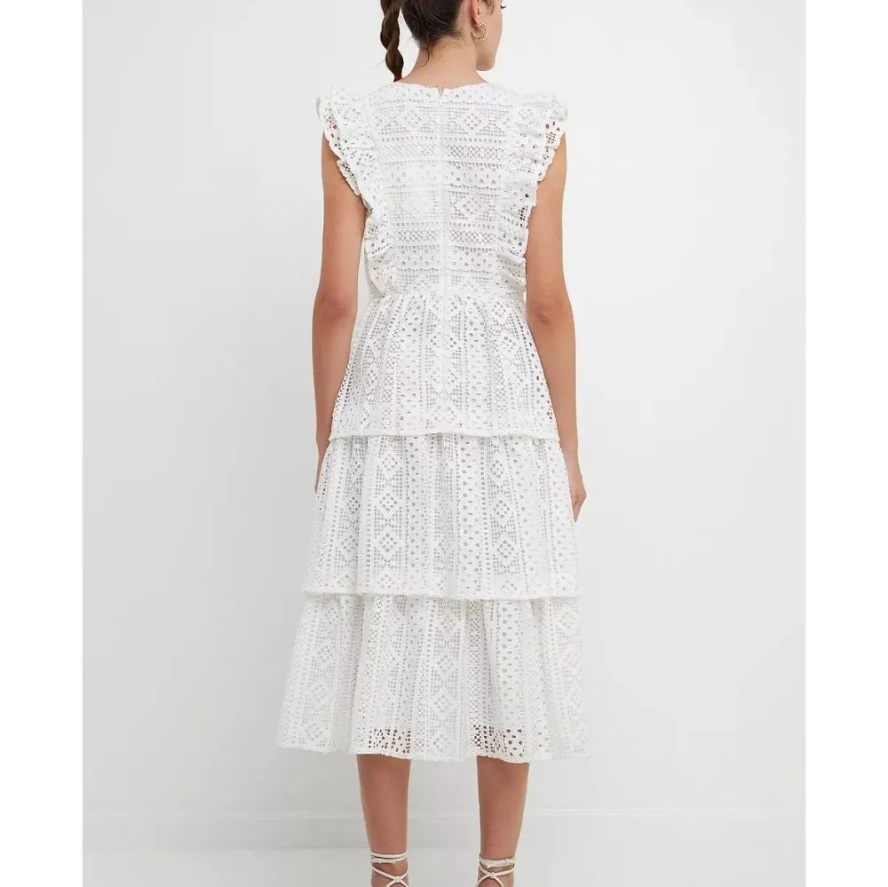 NWT  Women's Lace Tiered Midi Dress WHITE COLOR  Size XS - Image 4