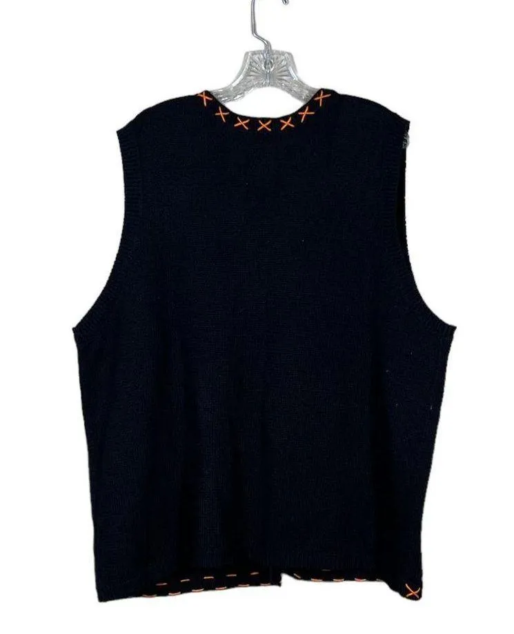 Vintage 80s Oversized Pumpkin Fall Halloween Sweater Vest Size 3X - Image 3