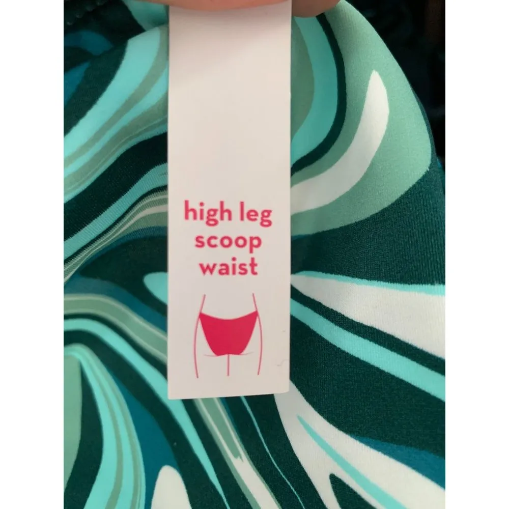 Xhilaration Juniors High Leg Scoop Waist Bikini Bottom Size S Blue Swirl - Image 7