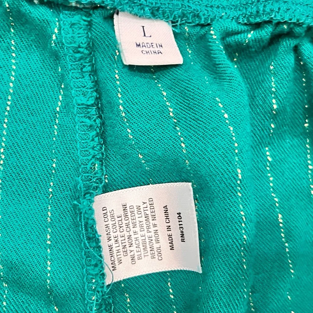 Crown & Ivy Women’s Pajama Set Size L Green Silver Stripe Cotton Preppy Classic - Image 7