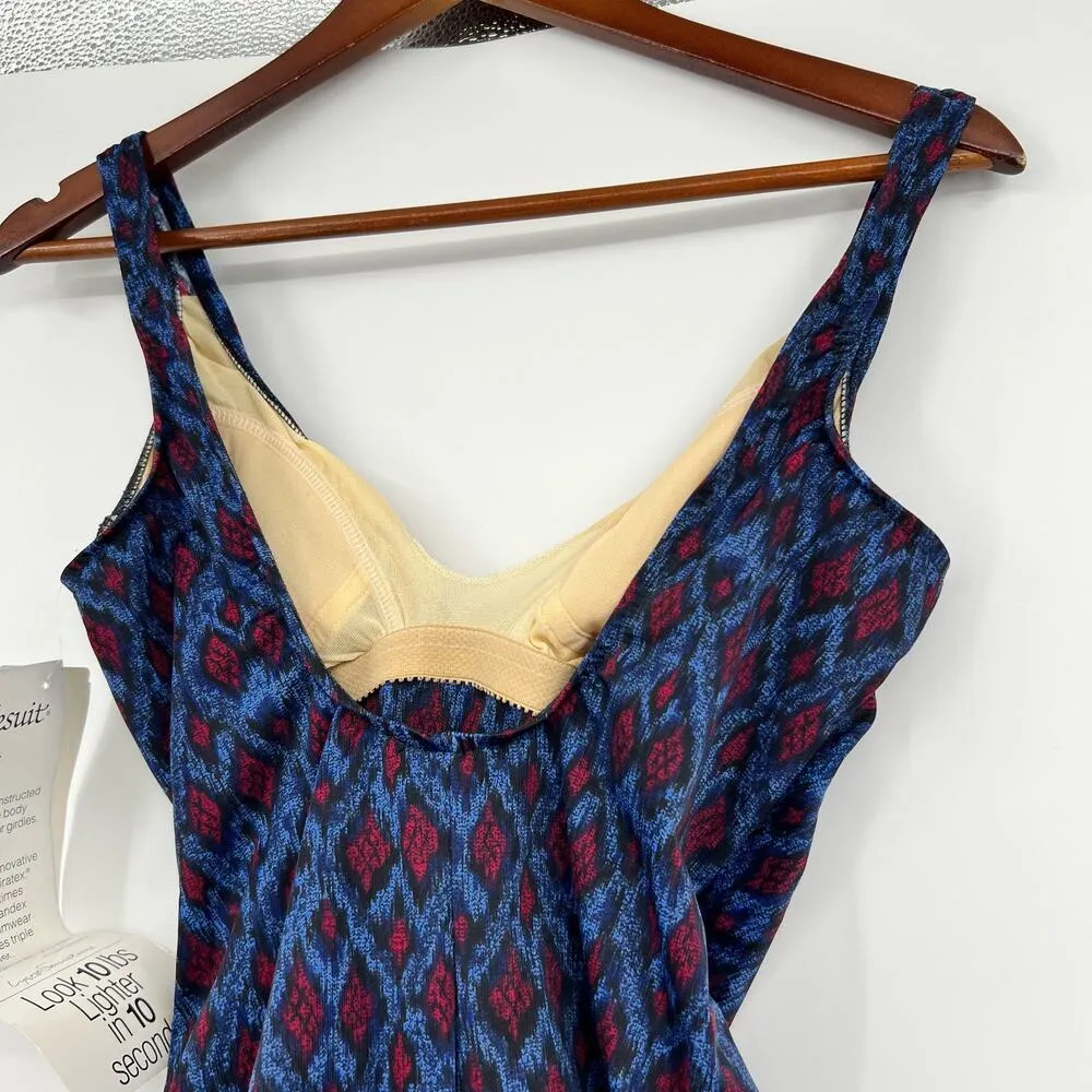NEW Miraclesuit vintage one piece blue abstract slimming bathing suit size 10 - Image 3