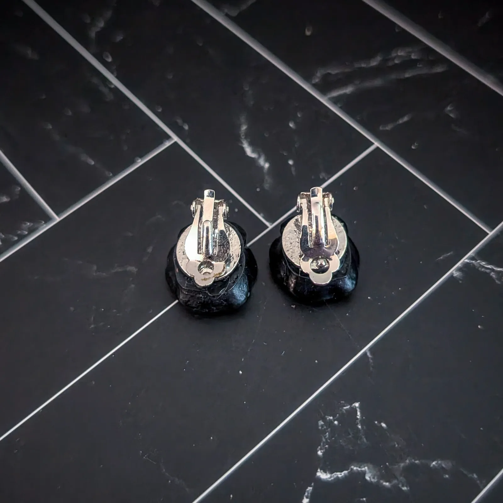 Vintage Clip On Earrings Black Rose Flower Floral Whimsical Earrings - Image 5