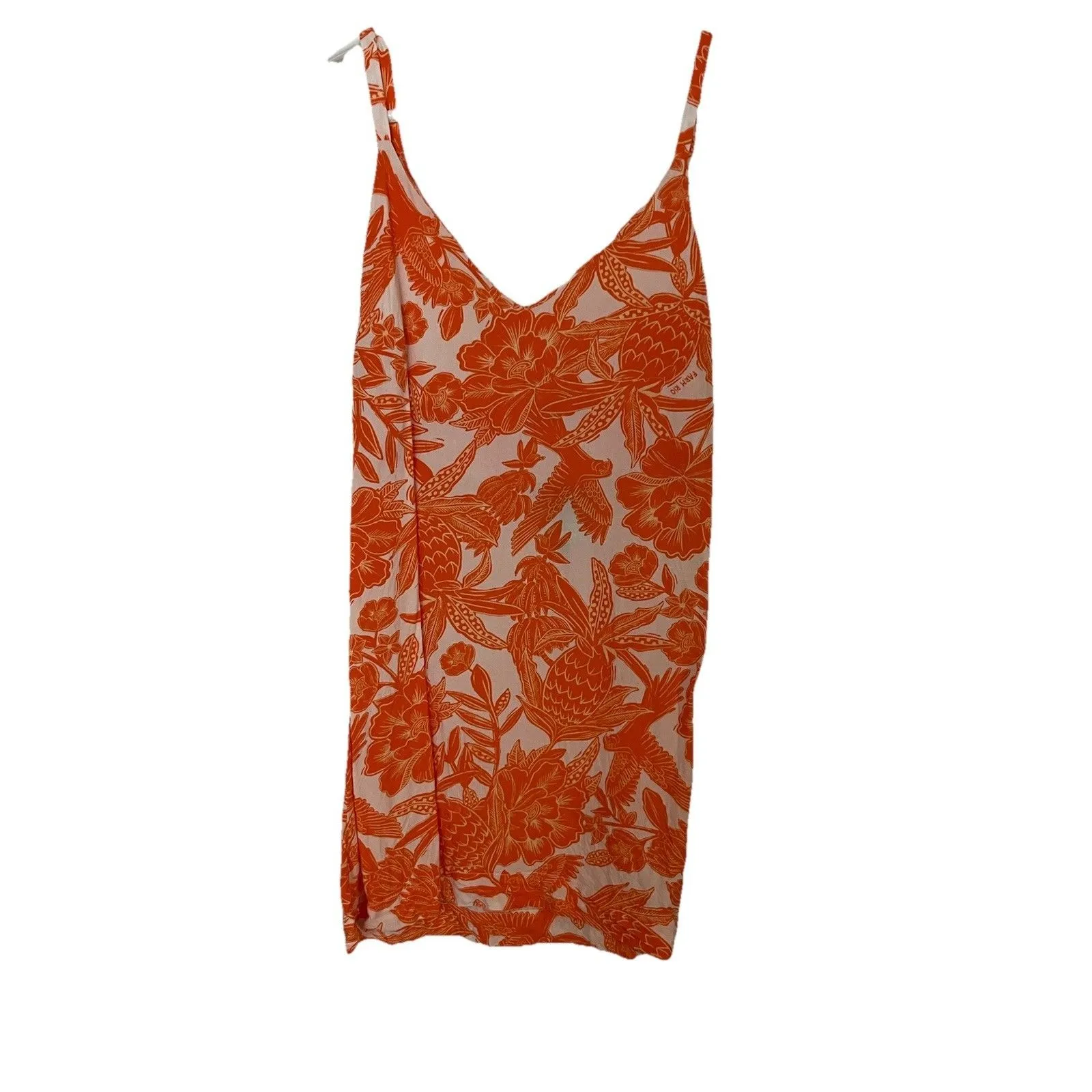 Farm Rio Mini Dress Tunic Tank Orange White Floral Bird Print Sleeveless Size S - Image 2