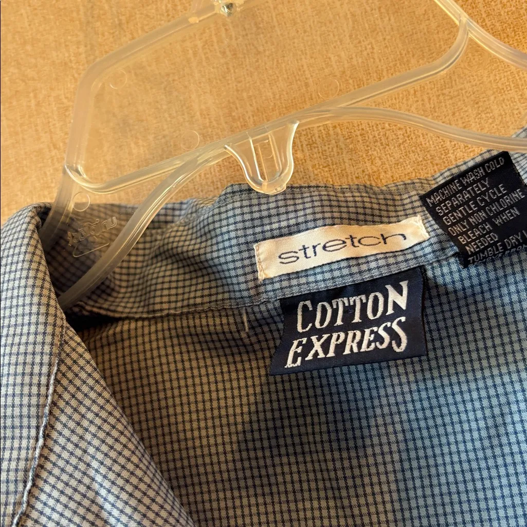 Cotton Express Blue checkered Shirt large - Image 3