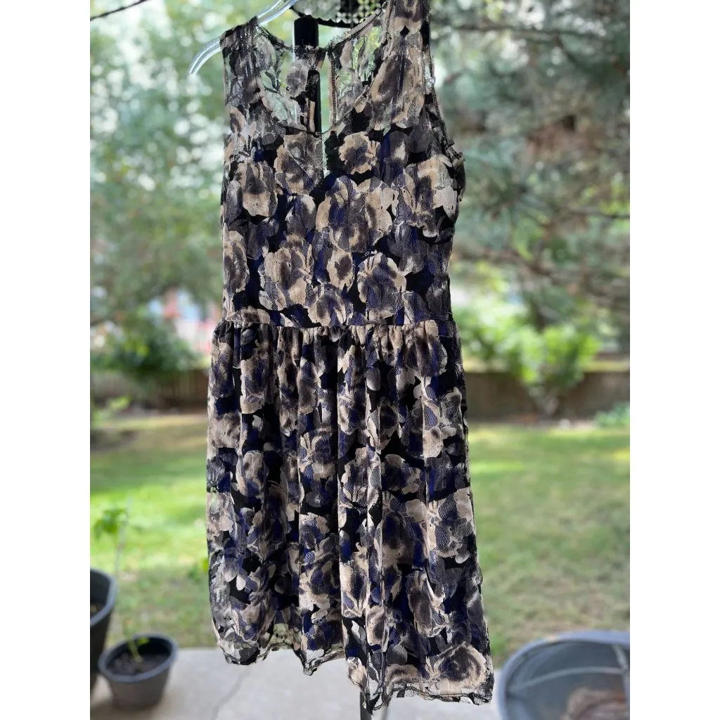 Anthropologie Pins And Needles Womens L Dress Black Blue Lace Sleeveless Mini Size L - Image 3