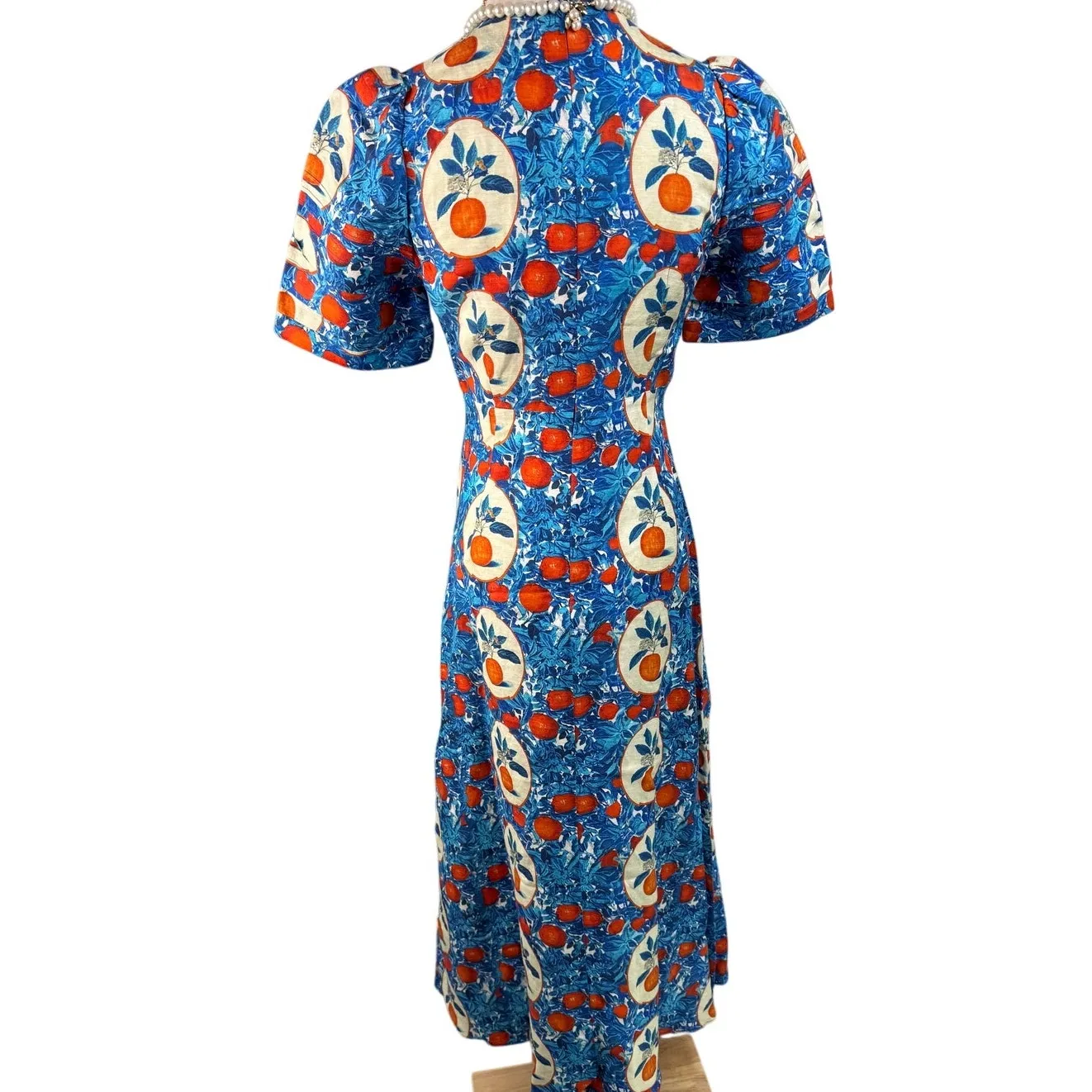 Hunter Bell Casey Dress in Orange Grove blue linen blend midi sheath Size 0 - Image 10