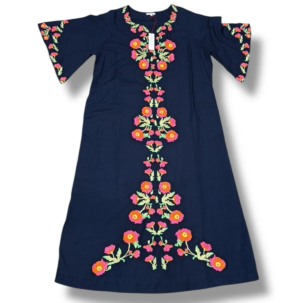 Frances‎ Valentine Navy Charming Caftan Poppy Embroidered Maxi Dress - Image 5