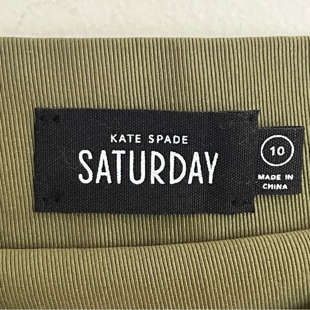 Women’s Kate Spade Saturday Olive Green Pleated Faux Belted Mini‎ Skirt Size 10 - Image 6