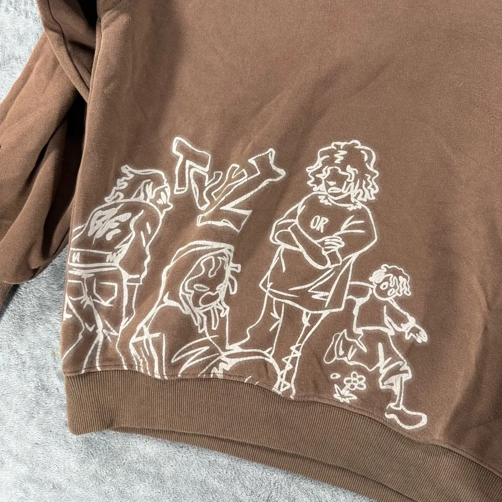 Aelfric Eden We Vaguely Feel Many Hoodie Brown Anime Grafiti Drop Shoulder Cozy - Image 5