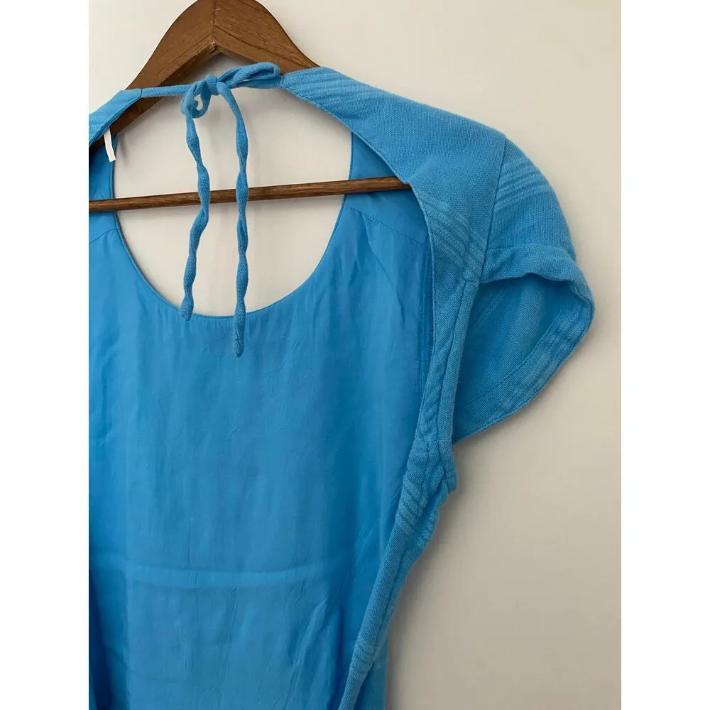 Free People Free-est Mika Mini Dress Striped Open Tie Button Back Cotton Linen S - Image 12