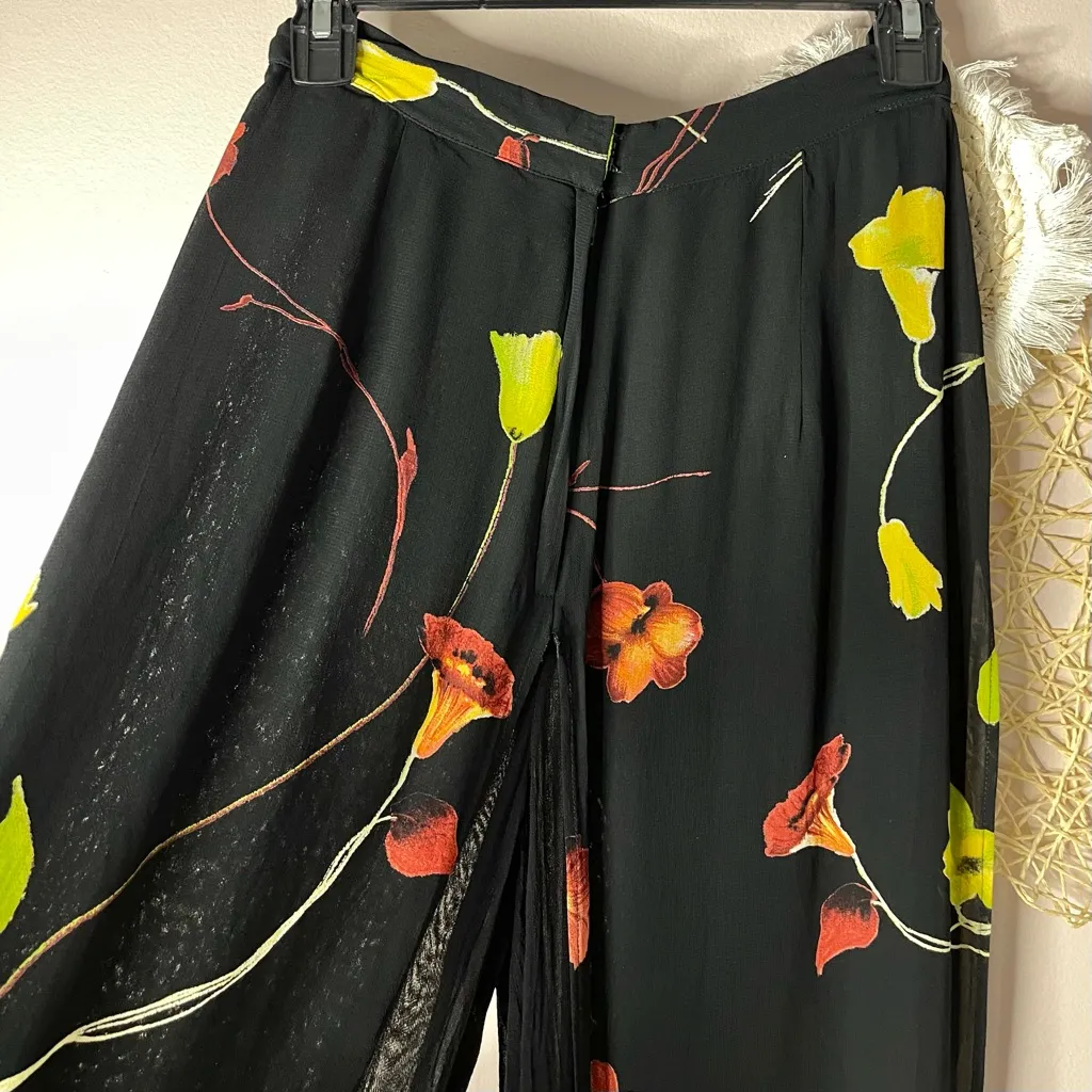 Cache  Chiffon Floral Black Wide-Leg Pants (Black) - 6 - Image 4
