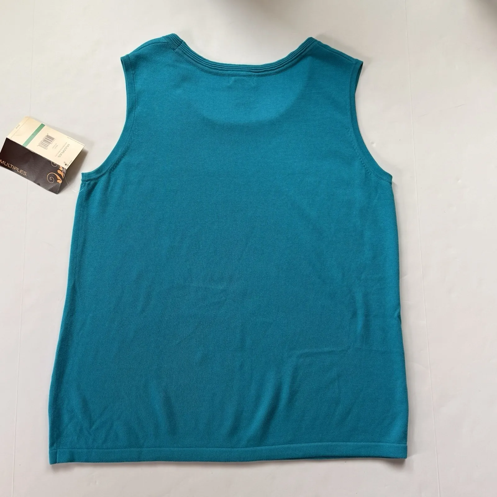 New Sweater Top Women L 12 14 Blue Pullover Shell Sleeveless Tank Cotton Rayon - Image 5