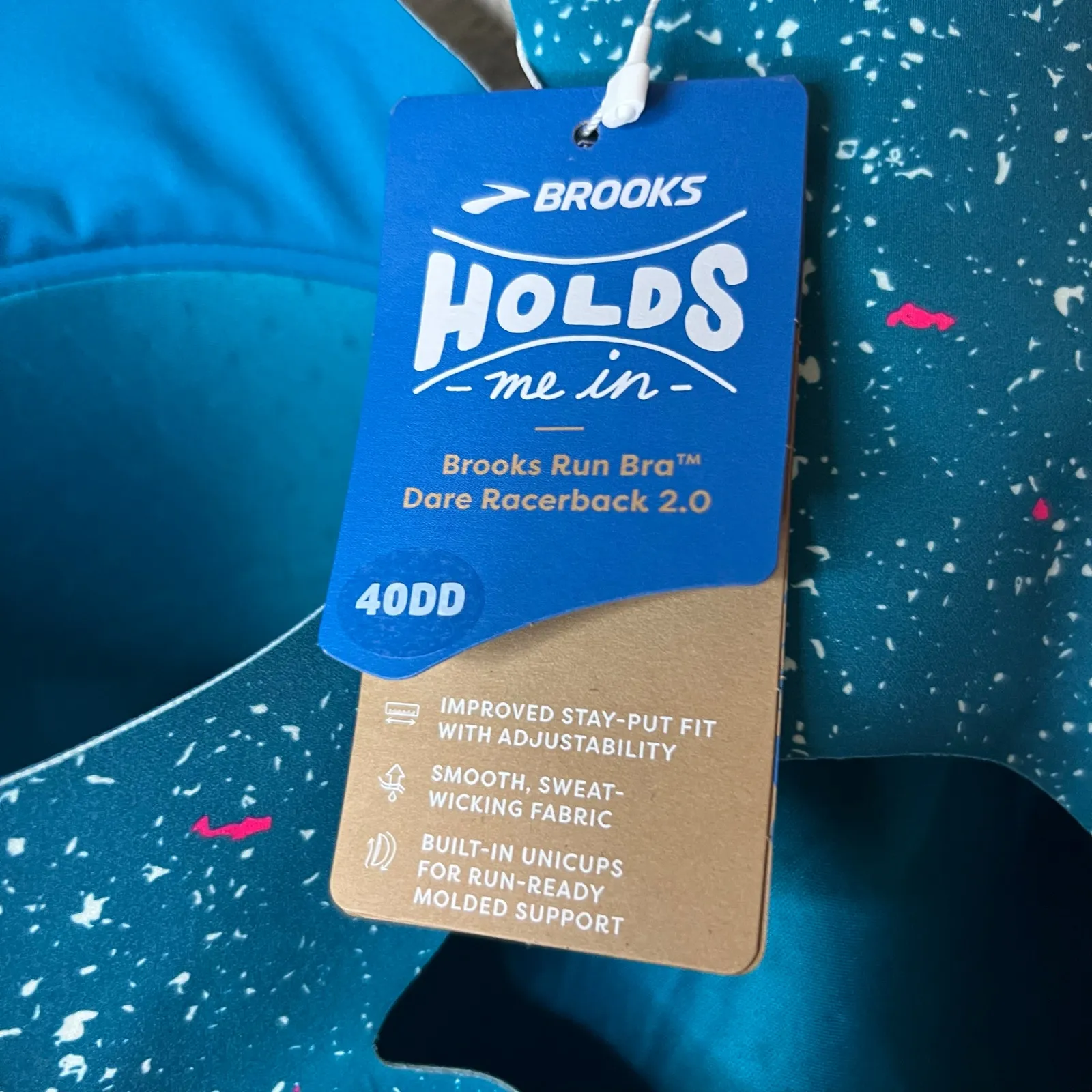 Brooks Dare Racerback Run Bra Sportsbra 2.0
in Lagoon Speckle Blue NEW 40DD - Image 7